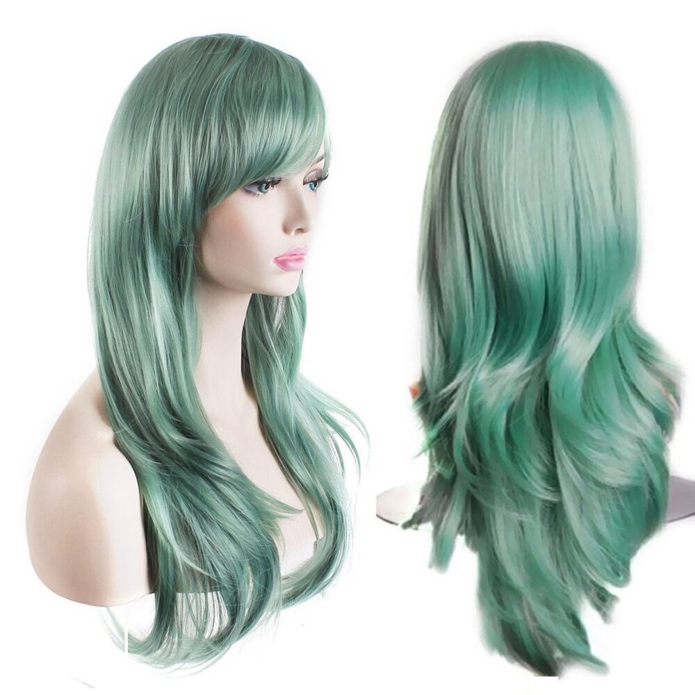 Women's Grey Green 28 Inch Modern Fashion Long Wavy Curly Hair Cosplay Wigs
